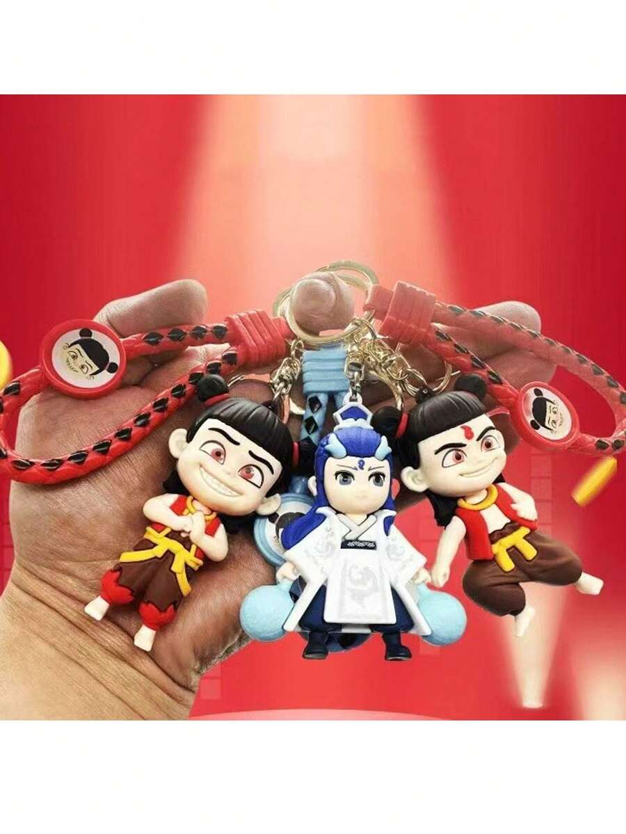 Creative Popular Nezha Havoc In Heaven Keychain, Ao Bing & Taiyi Zhenren Pendant Decoration, Car Bag Hanging Ornament