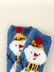 Random 3 Pairs Of Children's Socks Winter Coral Velvet Socks Cute Cartoon Christmas Socks For Girls Half Velvet Thickened Warm Home Sleeping Socks Three-Dimensional Ear Plush Ball, Cute And Fun