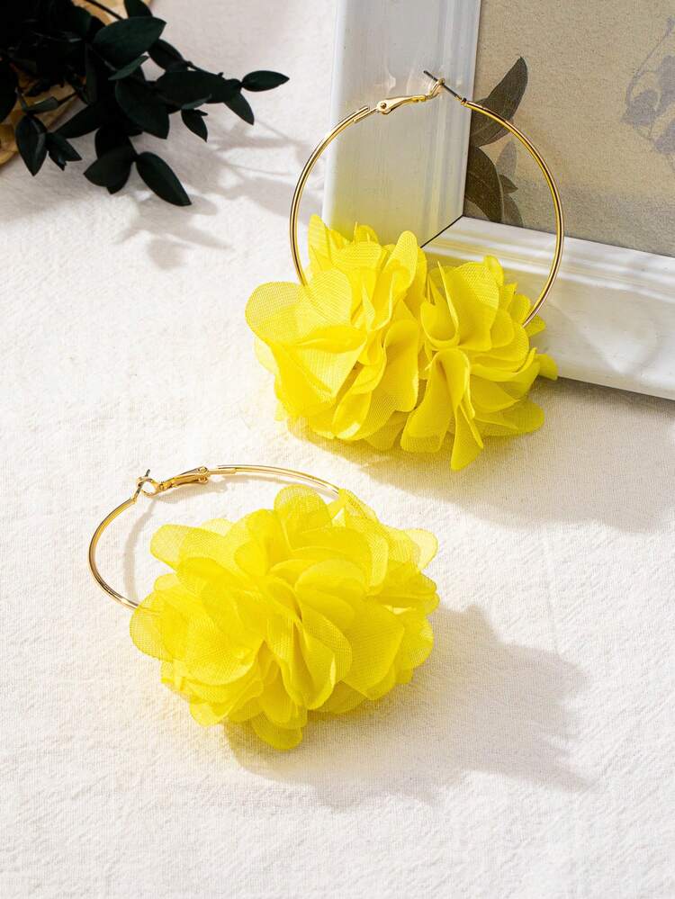 Bộ 6 đôi bông tai hoa bằng vải thanh lịch, kiểu dáng Âu Mỹ, phù hợp cho phụ nữ đi nghỉ mát và đeo hàng ngày. - vàng trắng đỏ - Xem 4
