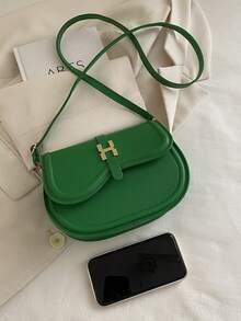 女士斜挎包，带翻盖扣 - 綠色 - 查看 6