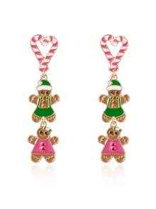 1 Pair Christmas Cute Gingerbread Heart Stud Earrings For Girls Cartoon Xmas Tree Cane Hairball Tassel Earring Festival Jewelry