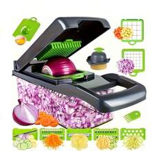 16Pcs Multifunctional Vegetable Cutter Set, Fruit Slicer Handheld Food Onion Potato Shredder With Container, Space-Saving Kitchen Gadget, Hand Wash Only, Holiday Gift For Thanksgiving Christmas Halloween Valentine New Year - Green - View 2
