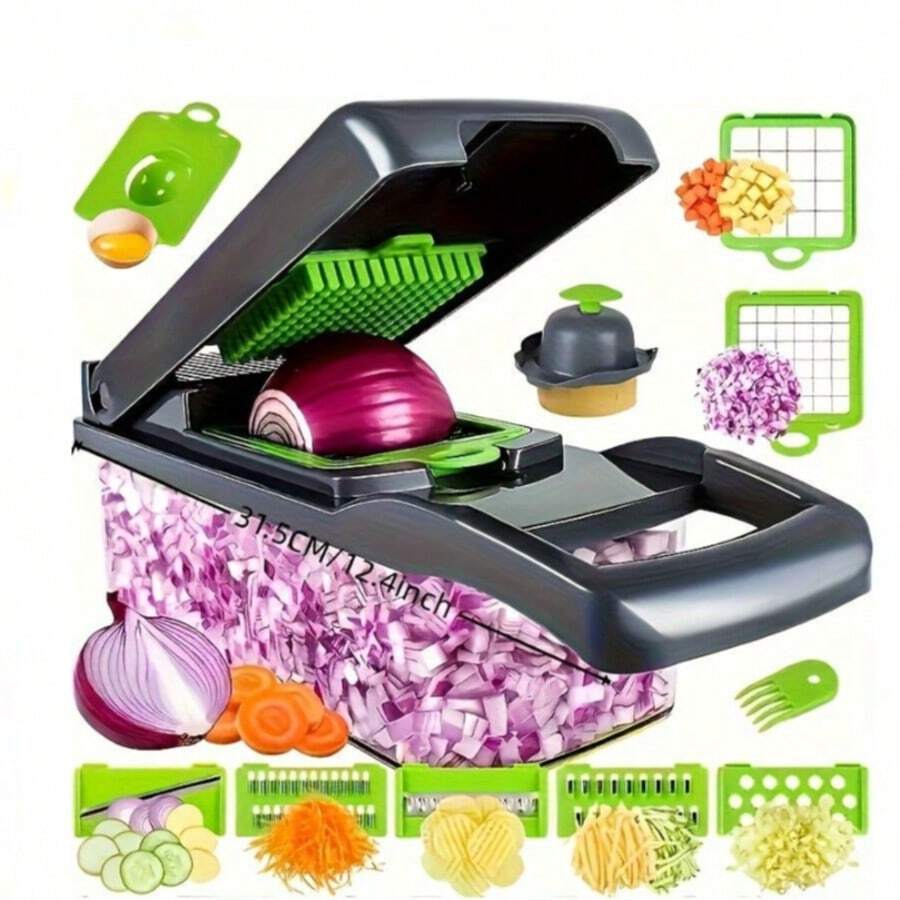 16Pcs Multifunctional Vegetable Cutter Set, Fruit Slicer Handheld Food Onion Potato Shredder With Container, Space-Saving Kitchen Gadget, Hand Wash Only, Holiday Gift For Thanksgiving Christmas Halloween Valentine New Year