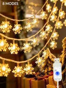 1pc 8 Light Modes USB Powered Christmas Snowflake String Lights, Holiday Party Decoration, Indoor Room Wall/Window Decor Snowflake Lights, Home Decor, Christmas Decoration Lights, Christmas Tree Decoration Lights - White - View 1