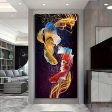 1 Pc Canvas Painting,Abstract Mallow Canvas Painting Wall Art Fish Poster And Print Living Room Decoration Cuadros Carp Picture , Wooden Framed Art,High Quality ,Thickness 2. 25cm/1inch Wall Art Prints Poster Direct Hanging Decor For Home Gifts,Living Room, Bathroom, Bedroom, Kitchen,Bar,Office - 黑色 - 查看 3