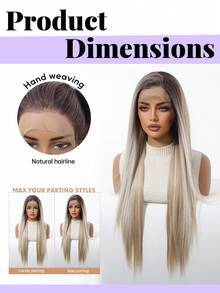 13*4 High Density Lace Front Wig, 150% Density, Premium Quality Comfortable Women Wig, Ombre Blonde, 30 Inch Medium Straight Hair, Made Of Heat Resistant Synthetic Fiber, Suitable For Vacation, Family Gathering, Cosplay And Daily Wear - Blonde Ombre - View 3