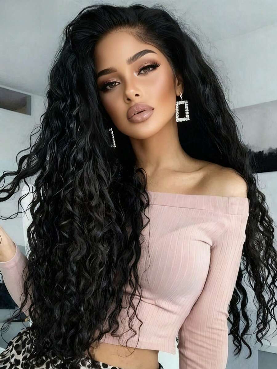 180 Density 13x4 HD Transparent Deep Wave Lace Front Wigs Human Hair Pre Plucked Bye Bye Knots Brazilian Remy Lace Frontal Wigs For Women Deep Curly Glueless Wigs Human Hair With Baby Hair - Natural Black - 查看 1