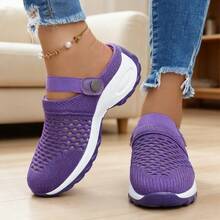 Women's Lightweight, Breathable Slip-On Walking Shoes - Summer Outdoor Sports Shoes With Stable Support On The Road. Fabric Top And Non-Slip PVC/Rubber Sole. Available In Multiple Colors. Simple Design. Everyday Fitness Shoes. Suitable For Daily, Office And Semi-Formal Wear. - 紫色 - 查看 4