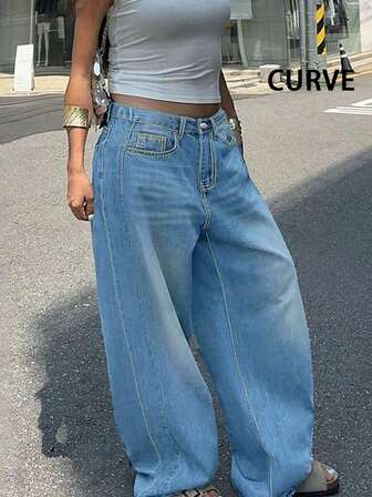 بنطلون جينز ماكسي فضفاض مستقيم الساق بطراز كاجوال رجعي مقاس كبير، أنيق ومتعدد الاستخدامات