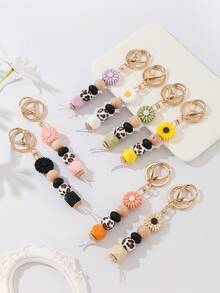 1pc Floral Print Random Boho Casual Street Party Elegant Silicone Keychain, Valentine's Day Gift