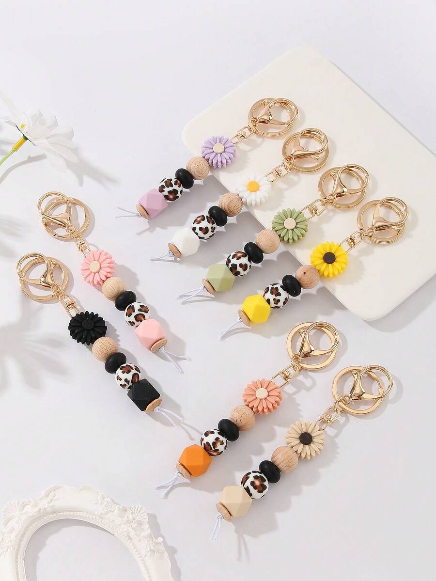 1pc Floral Print Random Boho Casual Street Party Elegant Silicone Keychain, Valentine's Day Gift