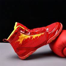 男士摔跤鞋、高帮搏击拳击鞋、训练鞋、跆拳道靴、健身武术鞋、高品质男士专业运动鞋、舒适防滑耐用透气踝部支撑纹理鞋底 - 紅色 - 查看 5