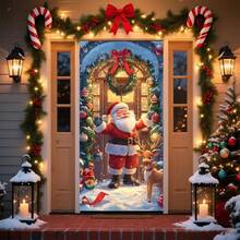 1 Stück Polyester Weihnachtsmann Kranz Dekoration, Größe 90*180cm Weihnachtstür Überzug zum Aufhängen, Outdoor Terrassen Dekoration, Fotohintergrund, ohne Strombedarf, Weihnachts- und Winterfeiertags Wanddekoration