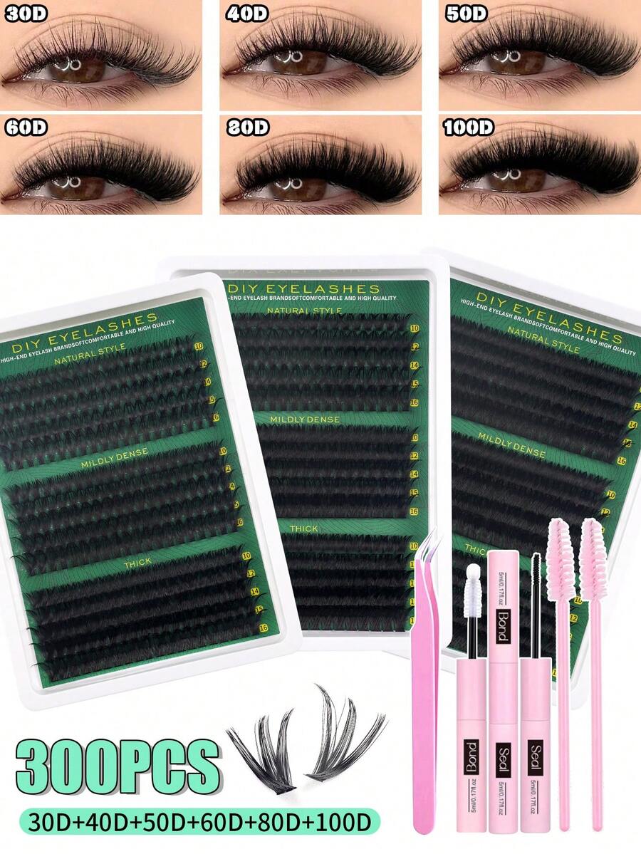 200/270/290/300/570 chiếc 40D Mi giả tự làm dày dặn 8-16mm Bộ mi cong chữ D kèm dụng cụ nối mi, keo dán và chất bịt kín, Bộ mi giả làm từ lông chồn, Mi chùm giúp nối mi tự nhiên, Nhẹ và thoải mái cho mắt, Có thể tái sử dụng, Quà tặng tuyệt vời cho phụ nữ