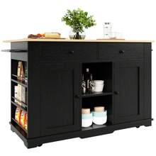 Kitchen Island, Kitchen Cart Equipped With Power Strip, Kitchen Cabinet, Serving Cart With Worktop, Buffet Cabinet, Dining Cart With Wood Grain, Buffet Cabinet, Black - 1 - View 1