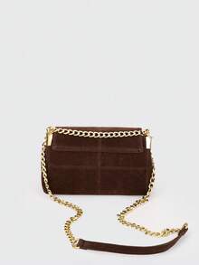 Vintage Quilted Coffee Brown Suede Square Bag, Modern Minimalist Luxury Style Women's Shoulder Bag, Decorated With Embroidery Thread And Metal Chain, Zipper Closure, Suitable For Daily Shopping And Casual Wear, Compact And Portable.