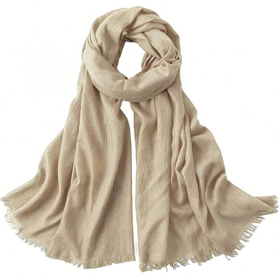Extra Large Cotton Linen Shawl Wrap For Women, Elegant Scarf With UV Protection Breathable Lightweight Cover Hijabhalloween - 卡其色 - 查看 1