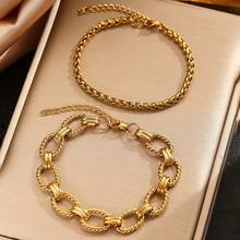 2pcs Stainless Steel & Cuban Link Bracelet Set, Layered Design, Simple Style, Tarnish Resistant, Suitable For Daily Wear, Festivals And Vacations, Unisex, Ideal For Jewelry Lovers, Birthday, Holiday, Christmas, New Year Gifts