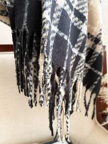 1 pieza Bufanda de mujer de estilo vintage con flecos de cuadros, de imitación de cachemira gruesa y de bucle, para mantener el calor en otoño e invierno, suave y cómoda, para uso diario y salidas, así como para regalos.