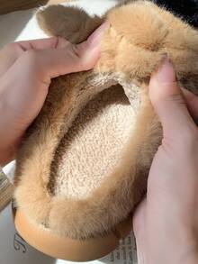 1 Pair Cute Cartoon Puppy Plush Slippers, Flat Indoor Slippers Suitable For Winter, For Boys & Girls - Brown - View 9