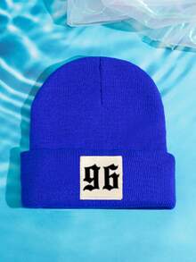 1pc Unisex Outdoor Casual Fashion Knit Beanie Hat With 96 Numeric Print, Warm & Comfortable, Suitable For Daily Wear