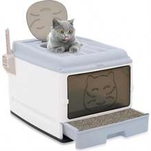 Large Enclosed Cat Litter Box With Lid CoverFoldable Cat Litter Box Hooded Odorless Cat Toilet With Litter Scoop Cat Self Groomer Deodorizer Filter Front Entry Top Exit Door Easy To Install And Clean