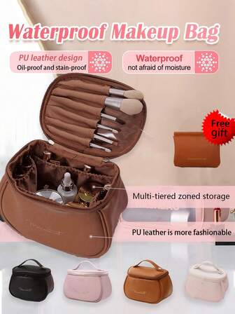 1/2 st (necessär + gratis läppstiftspåse) Vattentät necessär, stor kapacitet PU sminkförvaringsväska, sminkförvaringsask, researtiklar för höst/vinter, multifunktionell handväska, minimalistisk handväska, reseförvaringsväska, hudvårdsväska, lämplig för smink och hudvårdsförvaring, universitet, strand, skola, badrum, festivaler, alla hjärtans dag, jul, thanksgiving-presenter, sminkväska, julklappar, påse, kuvertväska / liten handväska, sminkorganisatör, påse, borsthållare, minipåse, stor kapacitet påse