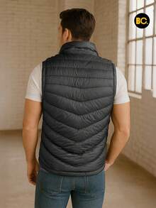 Big City Chaleco acolchado para hombre con cierre frontal y bolsillos laterales, abrigo ligero tipo puffer casual moderno para clima frío, - Gris Oscuro - Ver 4
