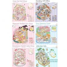 Duża kolekcja naklejek 3D DIY do domu, duża scena 3D, gra symulująca miniaturowe sceny z domu, urocze naklejki z kreskówek dla dorosłych i dzieci, książka z materiałami na naklejki do pokoju zabaw dla dziewcząt