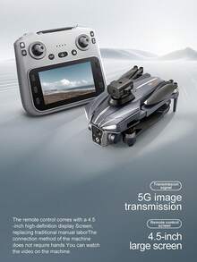 CASRRA 全新K18MAX银灰色遥控无人机，带摄像头，支持WiFi和2.4GHz双频 | 4.5英寸5G实时显示屏遥控器 | 双摄像头（拍照/录像）光流悬停 | 智能避障 | 无刷电机，一键降落 - 新手友好，室内/室外/派对娱乐及竞速多旋翼飞行器。包含：收纳包、存储卡+读卡器、备用螺旋桨。理想的生日、圣诞节、万圣节礼物，数码相机。