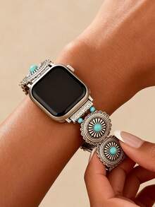 1 pieza Brazalete de turquesa con patrón bohemio, compatible con Apple Watch 38/40/41mm, Ultra/Series 3-8, pulsera de aleación con estilo retro de moda, accesorio de playa de verano, estilo nacional