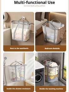 1 pieza Cesta de lavandería plegable duradera, bolsa de compras de supermercado, bolsa de viaje al aire libre, cesta de lavandería de malla con apertura, cesta de almacenamiento de ropa plegable con asas reforzadas, adecuada para lavandería, baño, dormitorio o viaje, cestas de lavandería