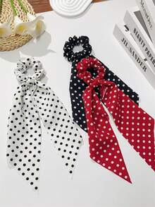 3 قطع أربطة شعر نسائية أنيقة بنقاط بولكا من القماش باللون الأسود والأبيض والأحمر، مناسبة لتسريحات الذيل والكعكة، للاستخدام اليومي، إكسسوارات بوهيمية أنيقة، جمال، ربطات شعر