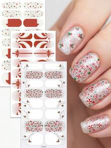 48 قطعة مجموعة شرائط طلاء أظافر فرنسي للكريسماس، شرائط أظافر ذاتية اللصق بنقاط ثلجية بيضاء وحمراء، ملصقات أظافر للنساء لتزيين أظافرهن في عيد الميلاد