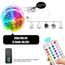 NBBUFF Luzes de Tira LED RGB para Decoração de Quarto (3ft-100ft), com Controle Remoto de 44 Teclas e Controle por APP, Pode Ajustar Cor, Brilho e Velocidade, Temporizador, Muito Fácil de Instalar, Luzes LED Sincronizadas com Música para Quarto, Cozinha, Sala de Estar, Decoração de Atmosfera para Festa de Feriado, Decoração de Natal, Decoração de Ano Novo, Luz de Bottom para TV