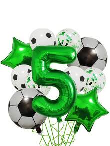 11pcs Football Theme Foil Balloon Set - Numbers 0-9 World Cup Theme Party Birthday Decorations Balloons, Includes 32" Number Balloons And 18" Football Balloons, Suitable For Sports Party/Birthday Party/Summer Party Decor, Fan Party/Locker Room Celebration, Etc. - Multicolor - View 12