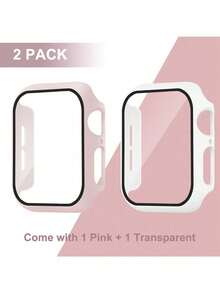 2个白色和粉色PC+钢化玻璃一体式表壳，防震、防刮、时尚保护套，兼容 40mm/41mm/42mm/44mm/45mm/46mm/49mm表壳，兼容 Ultra/SE/11/10/9/8/7/6/5/4系列，佩戴方便，男女通用全方位保护表壳 - 白色+粉紅色 - 查看 19