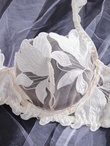 Women's White Floral Embroidered Mesh Sexy Lingerie Set, Bridal Style - 白色 - 查看 5