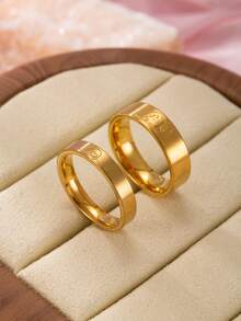 2pcs Couple Rings, Fashion Versatile Rings Suitable For Men And Women, Daily Wear, Holiday & Date Gift - Gold - View 12