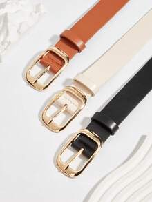 3 件经典时尚女士简约矩形带扣腰带，适合休闲连衣裙、牛仔裤和优质 PU 皮革 - 腰帶 - 查看 8