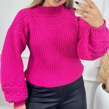 Cold Knitting Sweater Women's Long Sleeve Puffed Wool Pom Pom Winter Oversize Laffy Tricot - Neon hồng - Xem 1