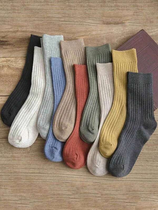 2/10 pares de calcetines de media caña de mujer a rayas verticales de color caramelo