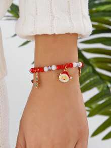 2 piezas/paquete Brazalete con colgantes de Papá Noel, árbol de Navidad, caramelo, muñeco de nieve y bastón de caramelo con letras navideñas - Elementos navideños de moda y versátiles para fiestas, eventos y regalos (color aleatorio - sin tarjeta)