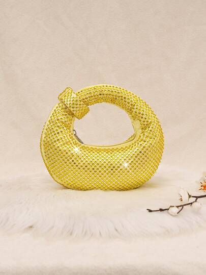 1pc Sparkling Moon Shaped Clutch Bag, Rhinestone Embellished Party Purse, Elegant Beaded Handbag, Glitter Bag, Suitable As Gift For Women