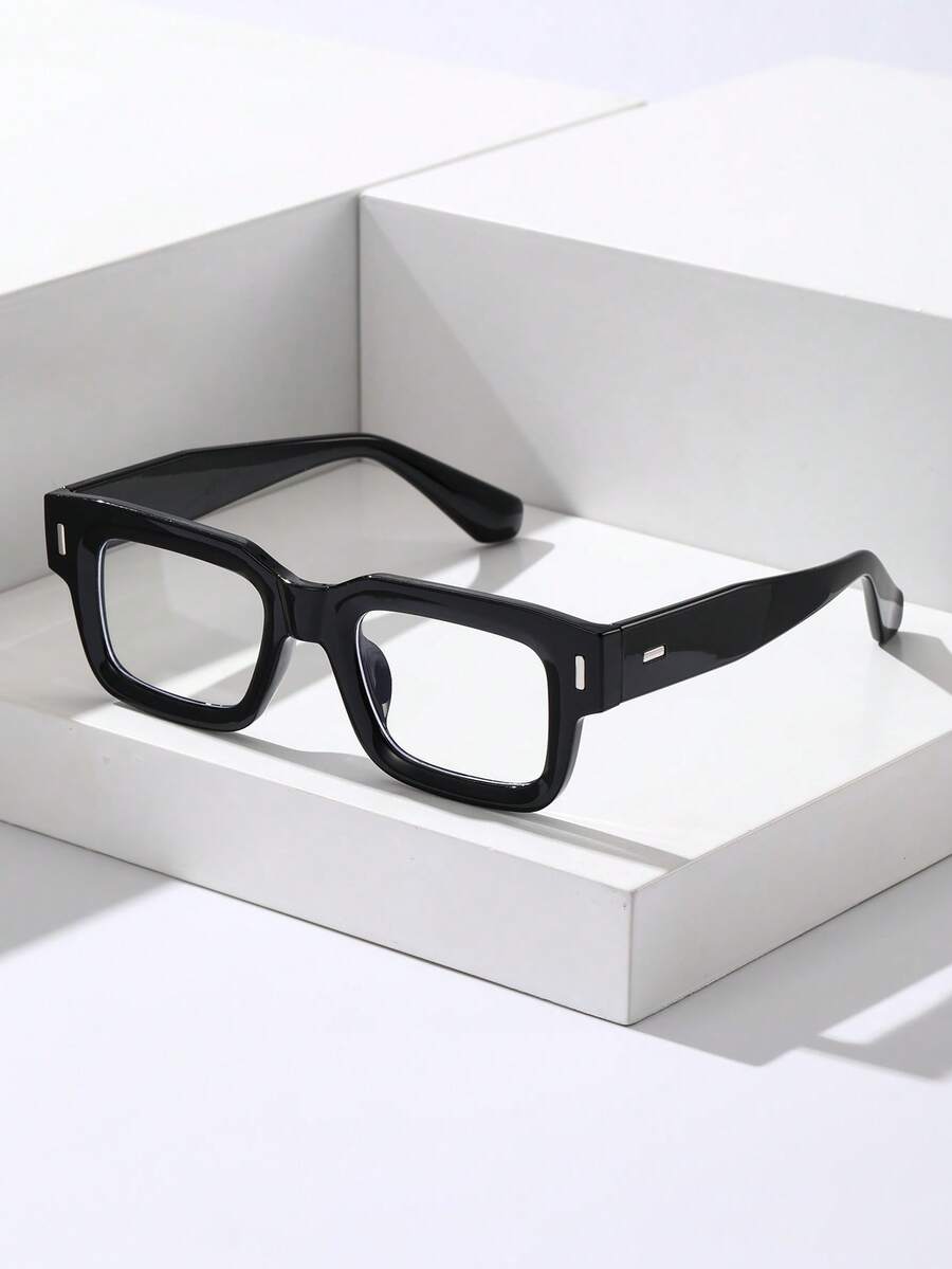 1pc Unisex Plastic Rectangular Frame Black Vintage Modern Simple Style Clear Glasses Hiking Back To School Daily Life Rave Party Street-Photography Vacation Outfits Business Ideal Choice For Gift - Clear - View 1