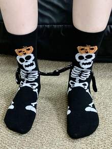 1/5 双万圣节南瓜骷髅手牵手创意趣味可爱袜子 - 彩色 - 查看 15