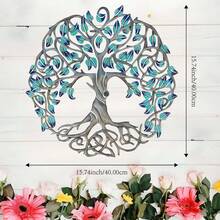 1pc Vibrant Tree Of Life 15.74" Metal Wall Art - Colorful Leaf Accents, Intricate Design For Farmhouse Decor In Bedroom, Kitchen, Living Room, Office, Or Outdoor Spaces