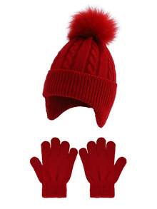 1 Set (1 Hat + 1 Pair Gloves) Kids Knitted Beanie Hat And Gloves Set, Autumn/Winter - 1PC - View 8