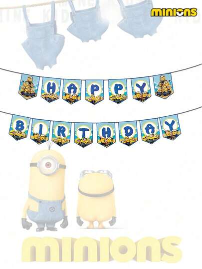 Minions 1pc Minions Banner, Suitable For Birthday Party Bunting, Valentine's Day, Gifts, Birthday Decorations, Room Decor, Home Decor, Gifts With Holiday Atmosphere Bunting, Suitable As A Gift