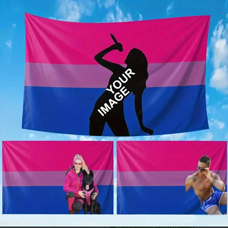 [Thảm treo tường tự hào tùy chỉnh] Thảm treo tường tự hào LGBTQ+ tùy chỉnh - 1 lá cờ song tính được cá nhân hóa với thiết kế ảnh của bạn Màu hồng và xanh lam, vải nhung mềm mại treo tường cho phòng khách, phòng ngủ, ký túc xá - Không phải E - Nhiều màu - Xem 1